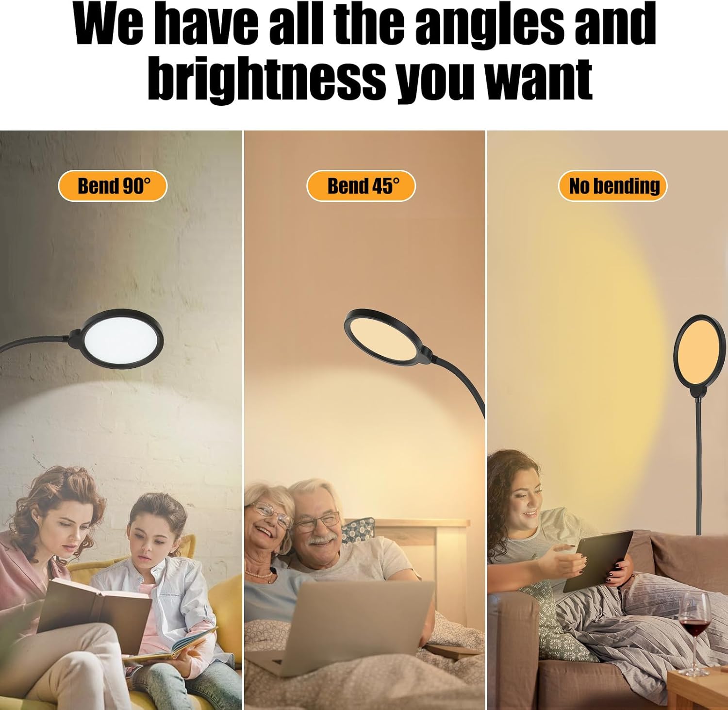 LED Floor Lamp, Reading Light, Bright Modern Tall Lamp, 3 Color Temperatures & Brightness, Adjustable Gooseneck Standing Lamp with Remote & Touch Control for Living Room, Bedroom, Office