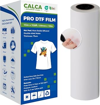 CALCA 13in x 328ft DTF Transfer Film Premium Roll - Hot Peel, DTF Film Roll Direct to Transfer Film Roll for Direct-to-Film Printing, in US Stock Matte Anti-Skid Back