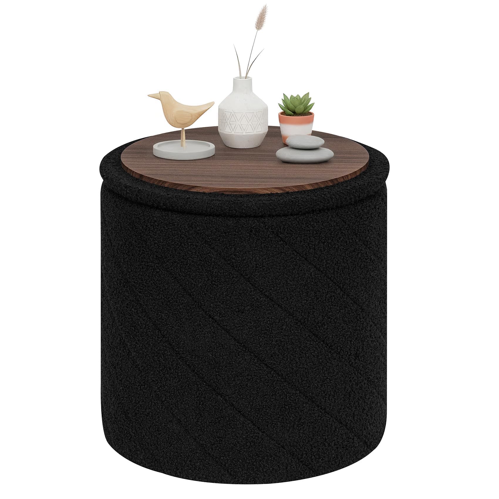 PINPLUS Faltbarer Bouclé Sitzhocker mit Stauraum – gepolster