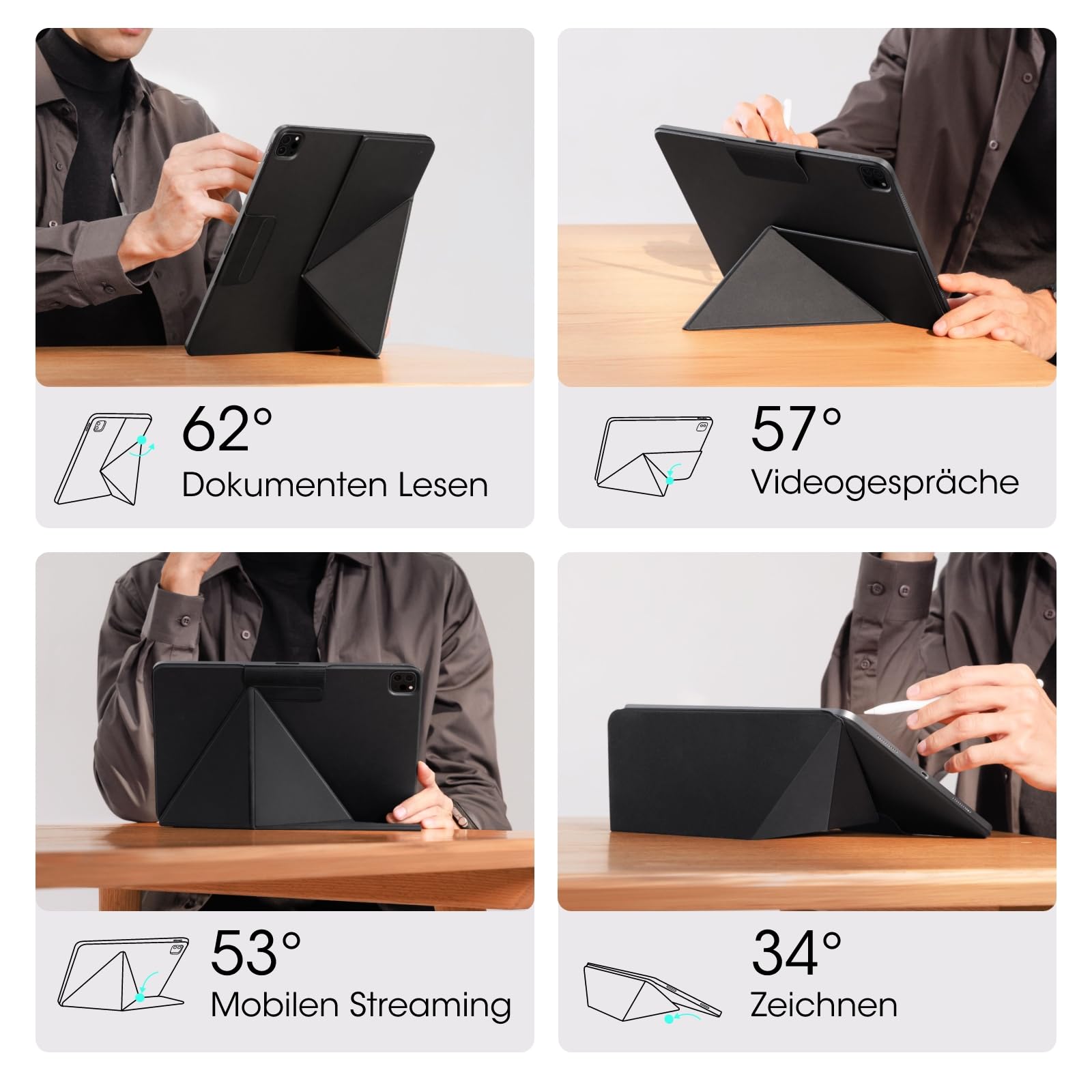 pitaka Hülle für iPad Air 11 M4/M3/M2 mit Stifthalter Folio 2 Schwarz | Hülle für iPad Air 11 2026–2024 & Pro 11 2022-2018 mit Stifthalter aus PU Leder Magnetständer ideal für Studium & Zeichnen