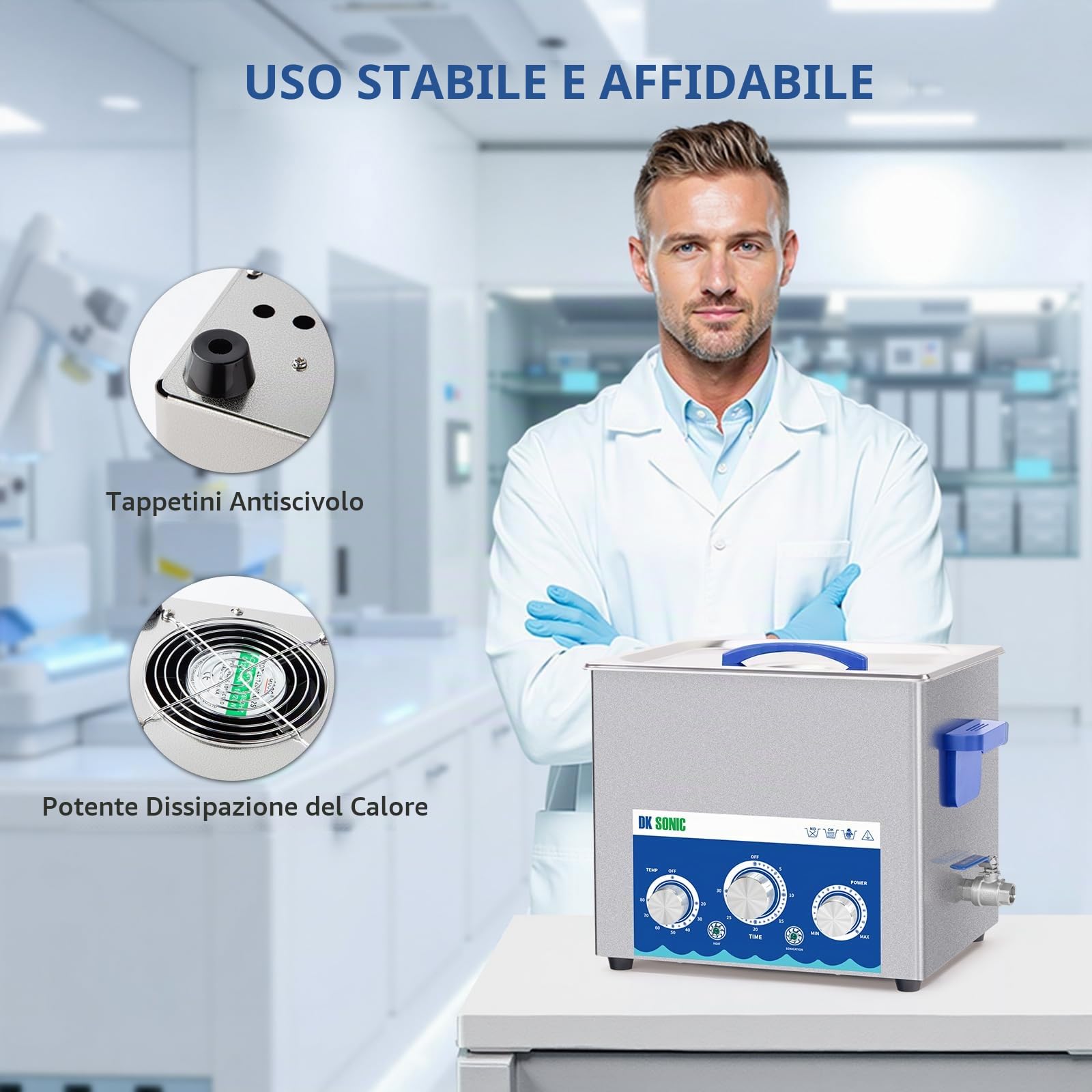 DK SONIC Pulitore ad Ultrasuoni 10L 240W con Funzione di Regolazione Della Potenza, Timer e Riscaldatore per Parti, Schede Elettroniche, Pulizia Catene (Cestello Incluso)