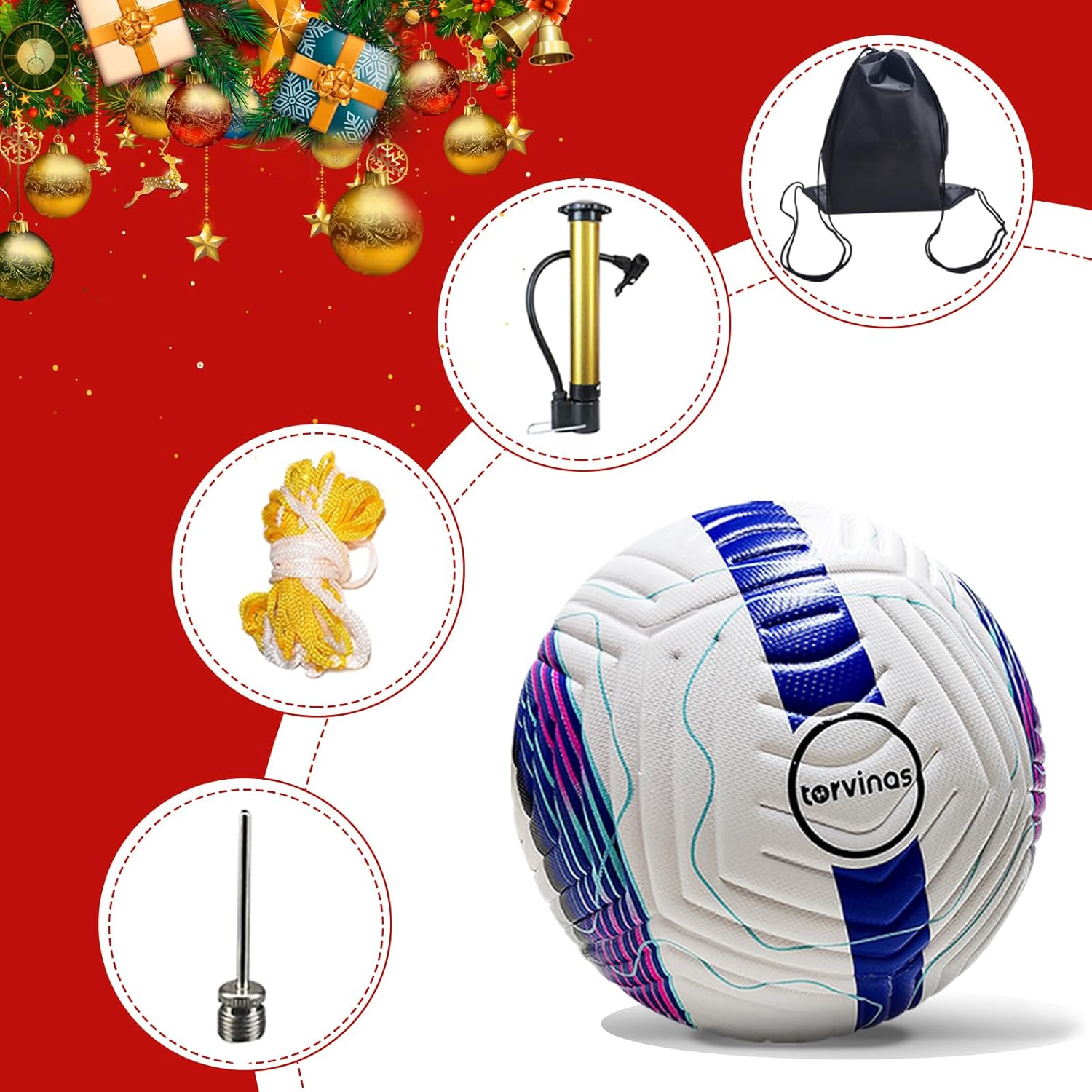 Soccer Ball Size 5 with Pump, Waterproof PU Leather - Professional Training & Official Match Ball, Includes Inflation Needle & Net Storage Bag for Outdoor & Indoor Games - Image 7