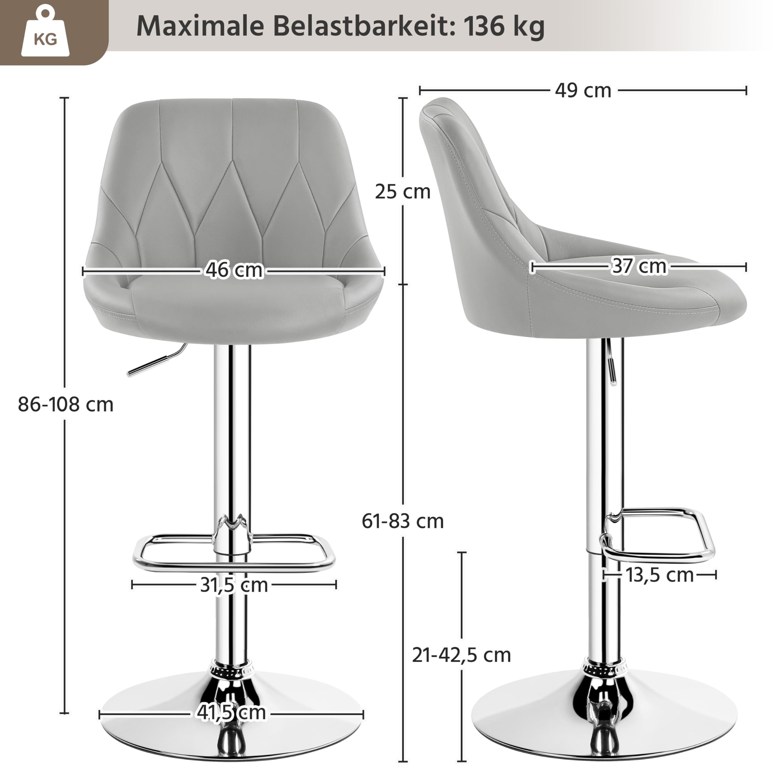 Yaheetech Barhocker 2er Set, Höhenverstellbar Bars Produktbild-Vorschau 3