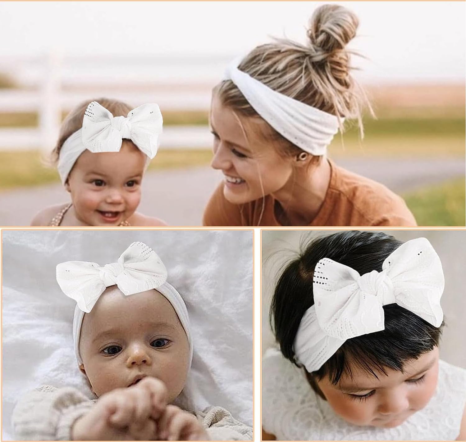Fascie per Turbante Neonato, Fascia Capelli Bambina, Fasce Bambina Neonata Elastica Nylon Fascia Neonato, Bambina Fascia per Capelli con Fiocco Morbido, Fascia Capelli Neonata Battesimo Bambina