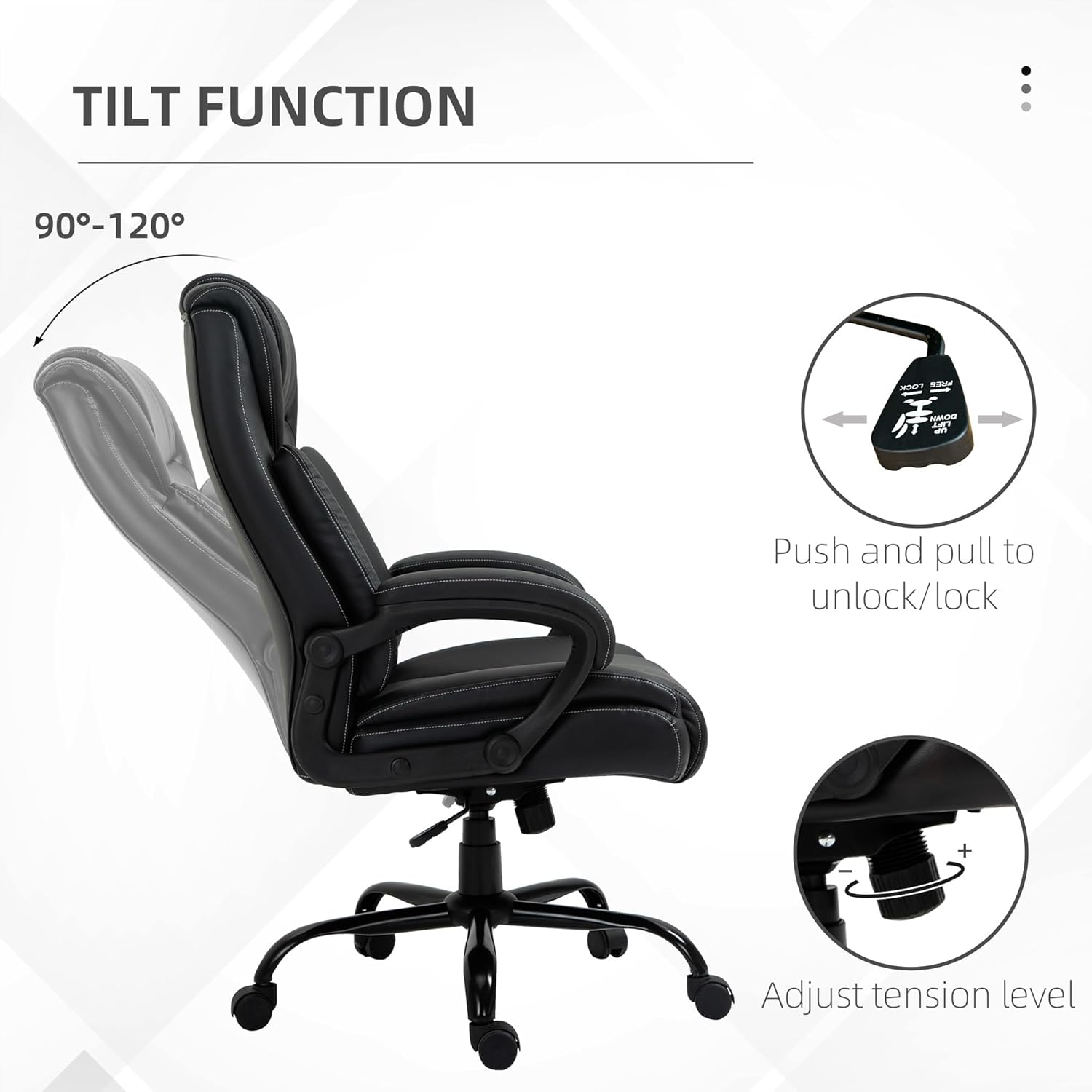 Vinsetto Big and Tall 400lbs Executive Office Chair with Wide Seat, Computer Desk Chair with High Back PU Leather Ergonomic Upholstery, Adjustable Height and Swivel Wheels, Black
