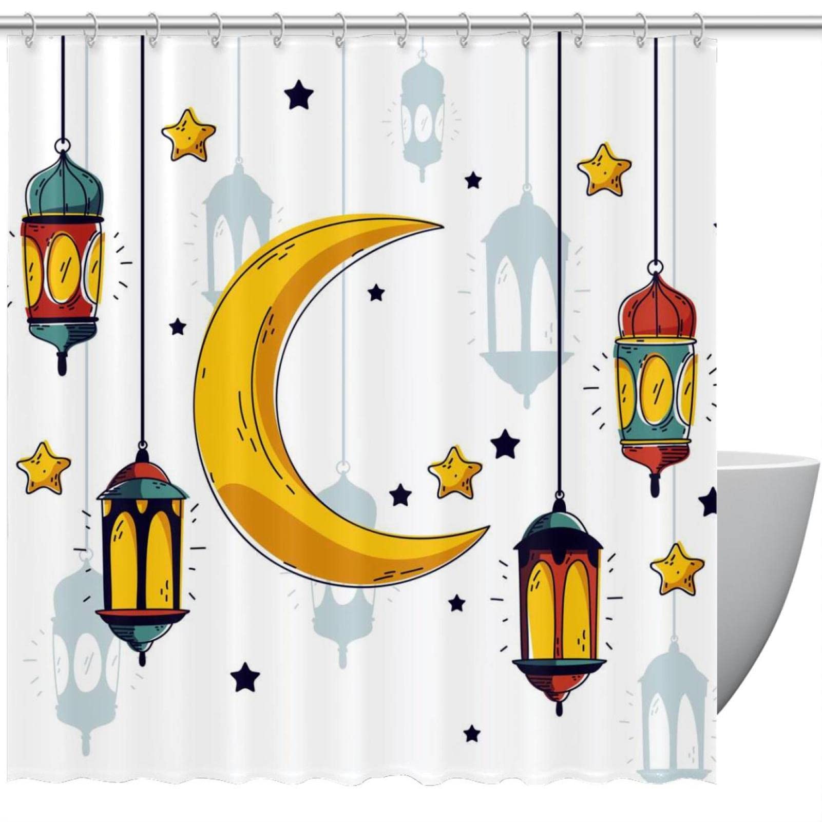 Rideau de douche étoile et lune anti-moisissure en textile opaque imperméable