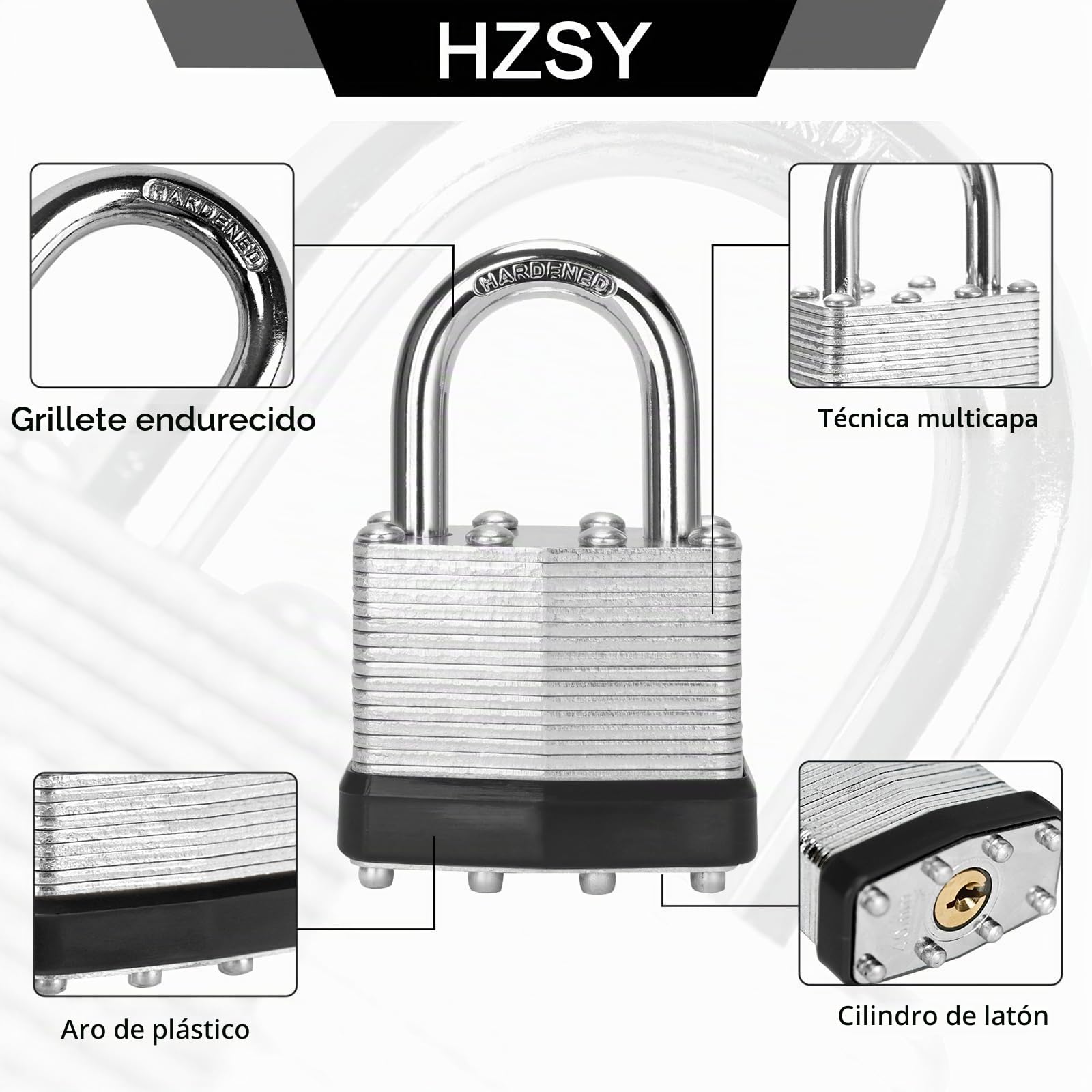 Candados con llave igual, paquete de 6, cerradura con llave de acero laminado (1-9/16 pulgadas, 40 mm), candados con la misma llave, grillete normal, para caja de herramientas, taquilla y unidad