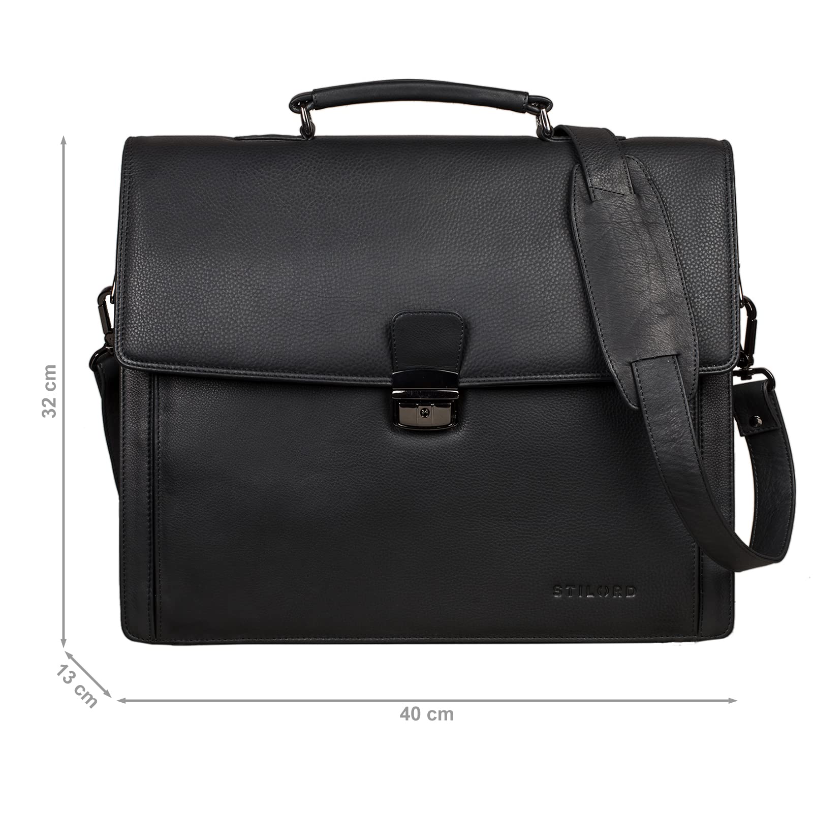STILORD "Noel Aktentasche Leder Herren Vintage Schwarz Groß klassische Arbeitstasche Bürotasche Umhängetasche Dokumententasche mit Laptopfach 13,3 Zoll und Trolleyschlaufe