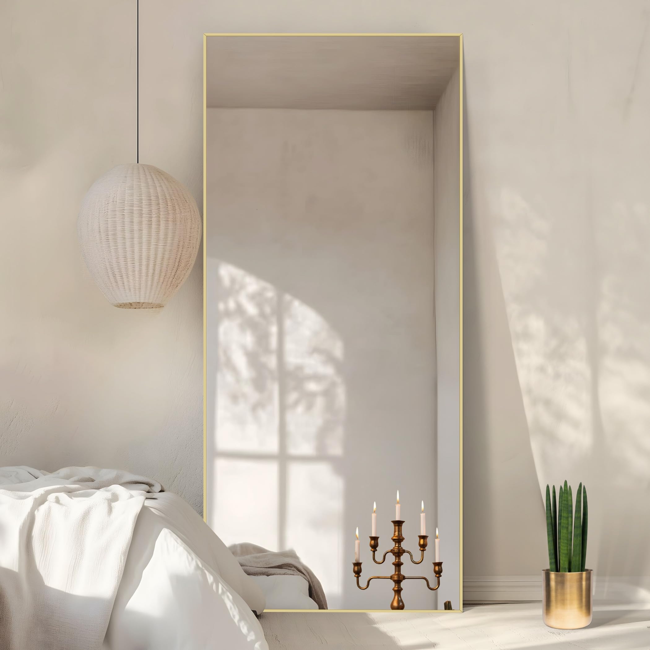 Specchio da Terra, 192 x 85 cm Specchio Rettangolare con Cornice in Alluminio Oro per Bagno, Camera da Letto, Ingresso e Corridoio