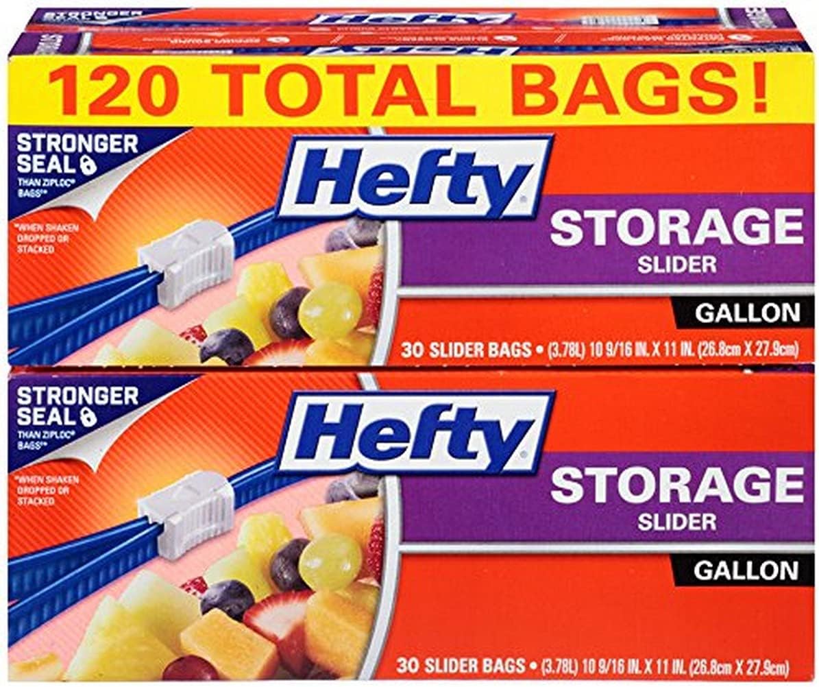 Hefty Gallon Slider Storage Bags (Clear, 120 Count, Disposable, Resealable, Microwave Safe)