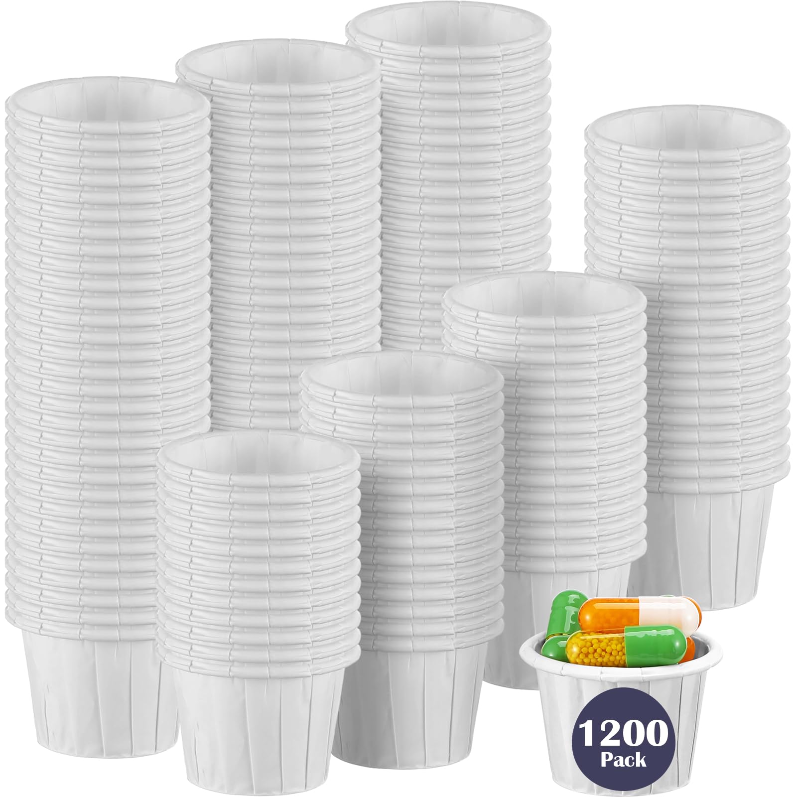 Maxcheck 1200 Pcs Paper Medicine Cups Disposable Paper Cups Condiment Cups Small Paper Cups Souffle Cups Portion Cup for Medicine Pills Samples, Medication Distribution, Food, Dessert Serving (0.5 oz)