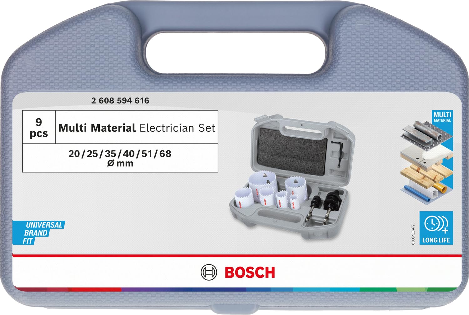 Bosch 9x Coffret de scies trépans à filetage Multi Material (pour Acier, Cloison sèche, Ø 20, 25, 35, 40, 51, 68 mm, Professional Accessoire Perceuses)