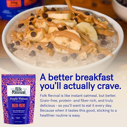 Miniatura 8 de Folk Revival Maple Walnut Keto Instant 'Oatmeal' - 0.71 oz de proteína, 0.71 oz de carbohidratos netos, alto en fibra, sin OMG, sin gluten, hecho