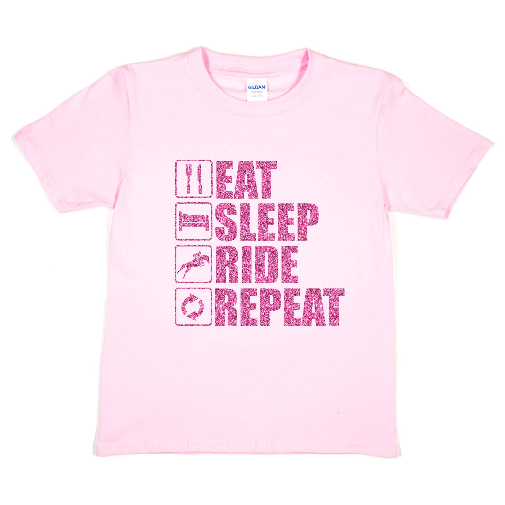 Print4U Girls T-Shirt Eat Sleep Ride Repeat Horse Riding Age 9-11 Pink