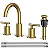 Delta Nicoli Brushed Gold Bathroom Faucet with Sprayer, 8 Inch 3 Hole ...