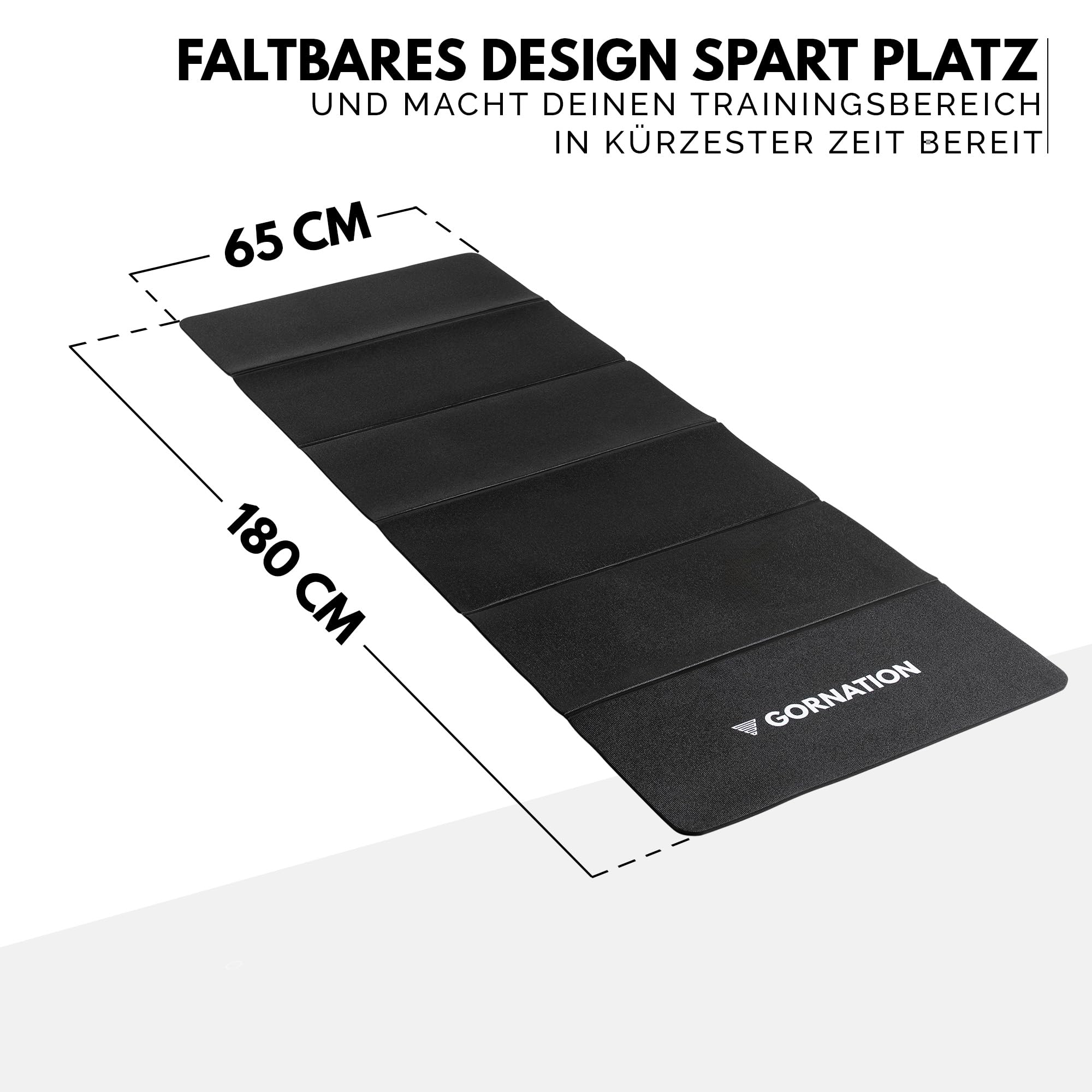 GORNATION Faltbare Yogamatte – Rutschfeste Fitnessmatte für Zuhause & Outdoor, Weiche Gymnastikmatte mit Tragegurt, Klappbare Trainingsmatte für Yoga, Pilates, Stretching & Home Gym, 180x65cm
