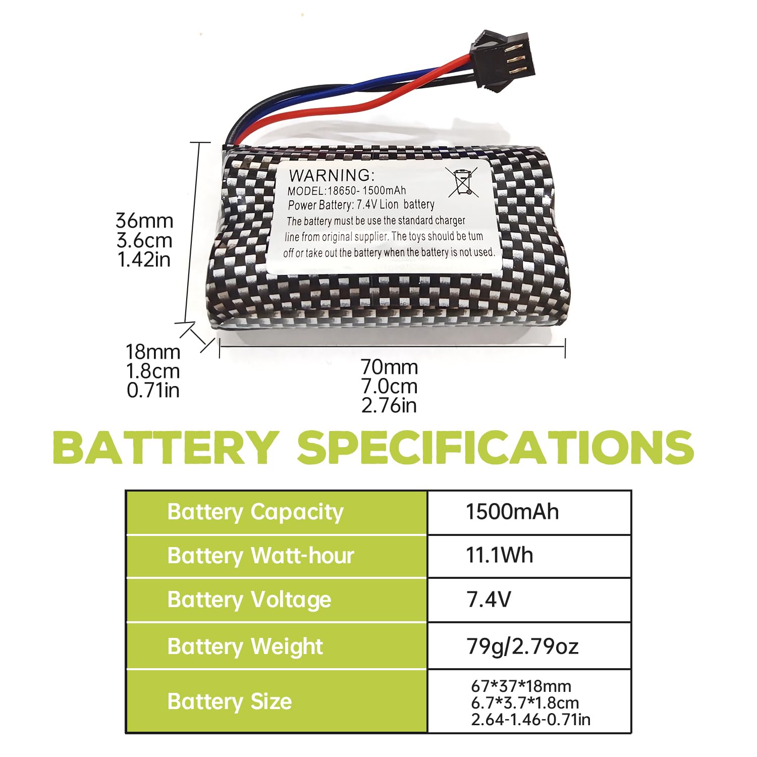 2PCS 7.4V 1500mAh SM-3P Plug Batterie & câble de Charge USB pour DE43 DE60 RC Racing RC Car Battery 1575 Dump Truck Construction Vehicle Toy Car