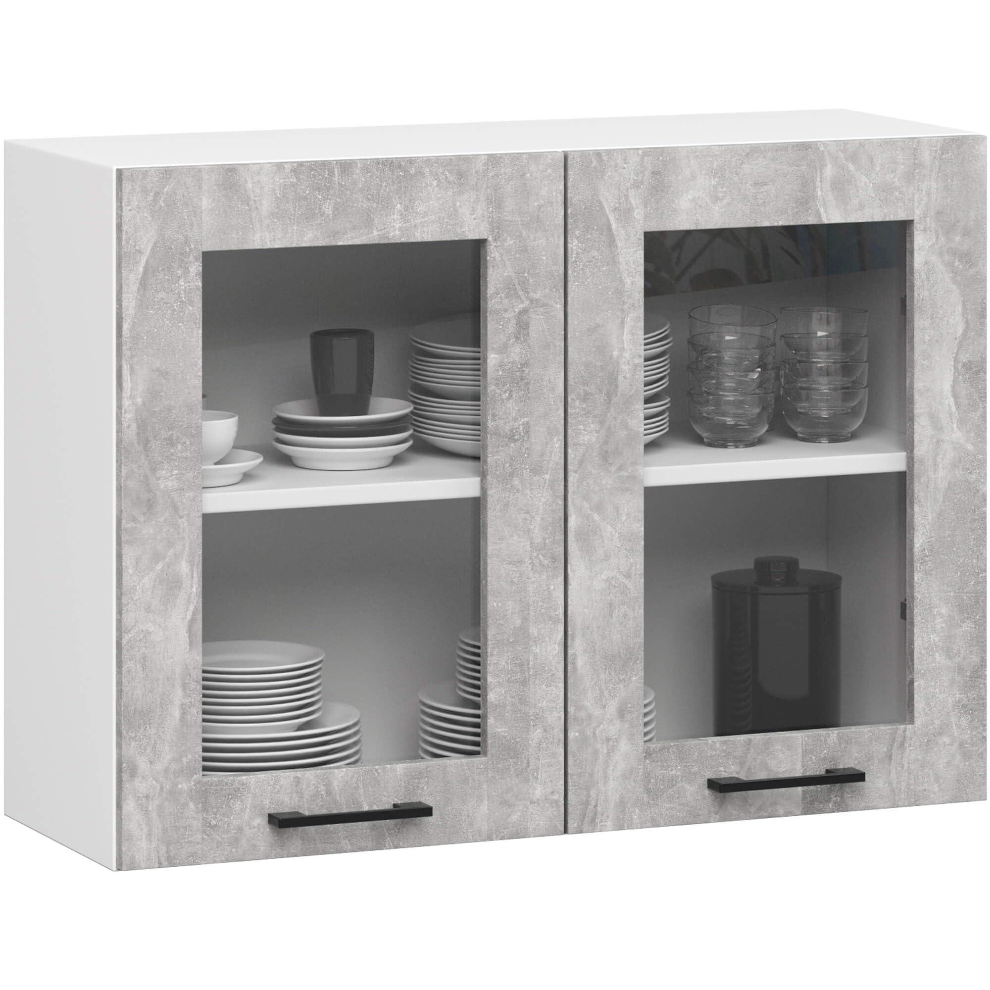 AKORD Küchenmöbel-Set OLIWIA 1.8m Modulares 180 cm 7 Türen 1 Schublade 8 Regalböden, Küche Komplett, Kitchen Cabinet Set, Küchenschränke, Standschränke, B180xH203xT46 cm, Beton & Beton