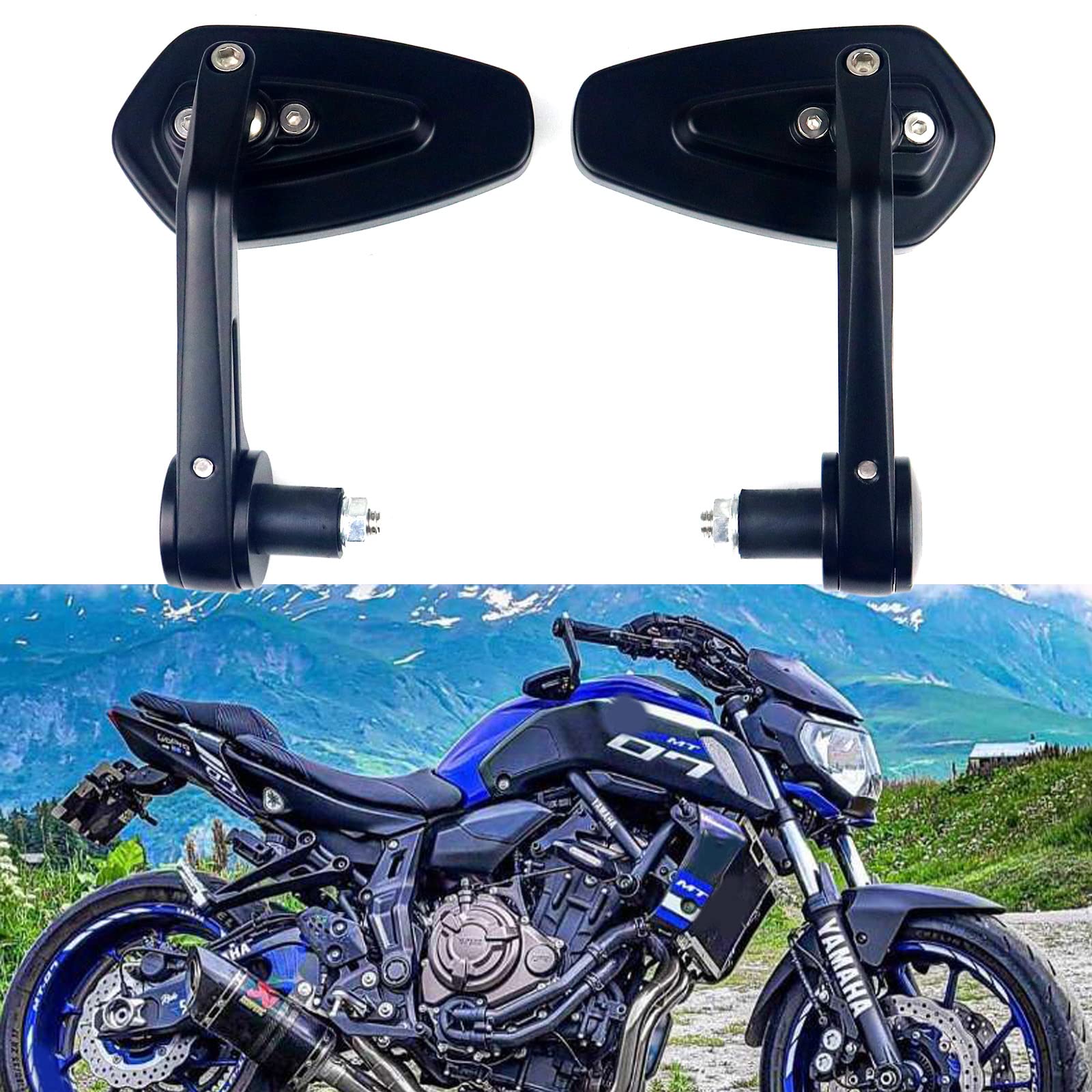 7/8" 22mm Rétroviseur de Guidon de Moto, Rétroviseurs Latéraux Moto Compatible avec Z1000 Z750 MT03 MT09 FZ6 SV650 SV1000 CB1000R CBF125 Ducati Monster M696 821