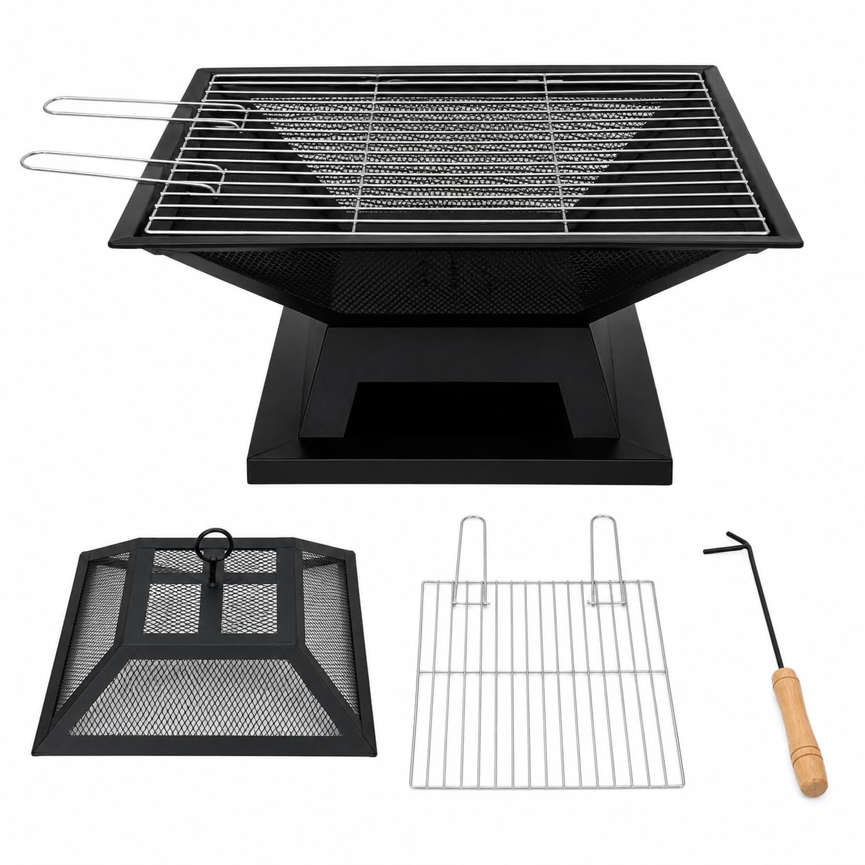 Grill Bbq Z Paleniskiem, Kwadratowy Brazier Z Siatkowym Zabezpieczeniem