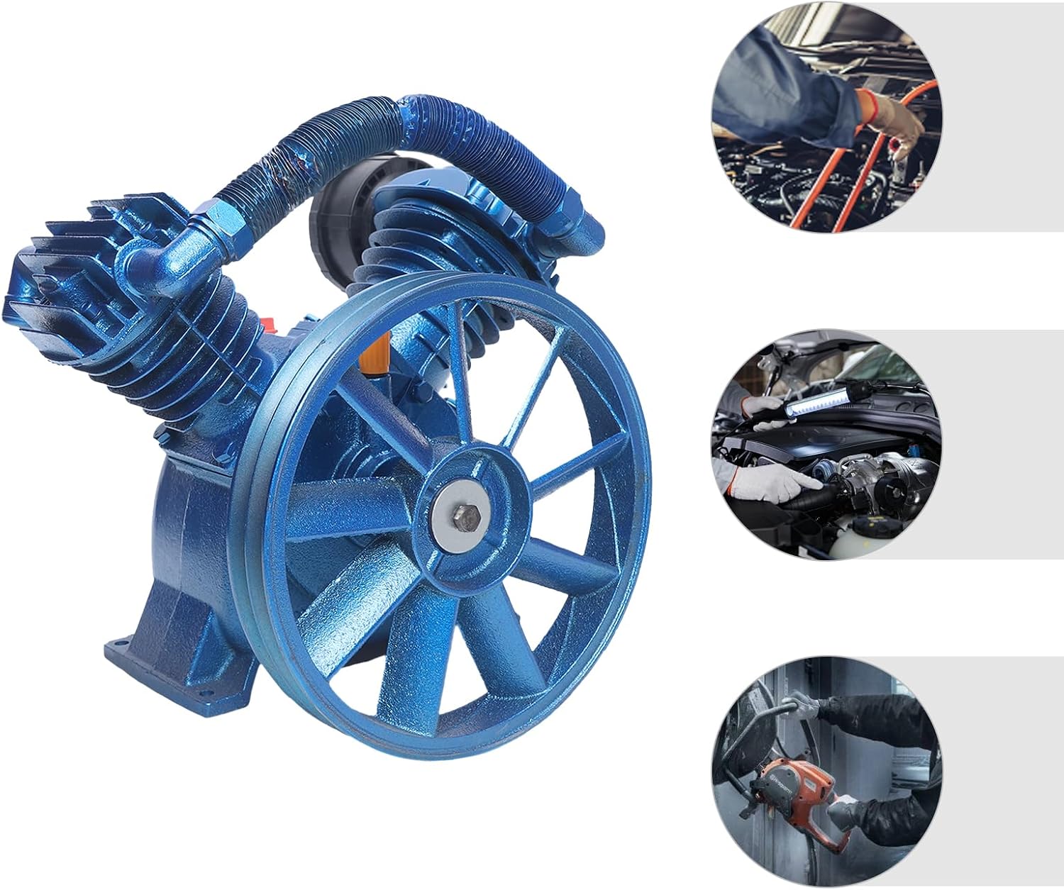 Air Compressor Head Pump, 175 PSI Twin Cylinder Air Compressor Pump, 21CFM V-Type Air Compressor Head Pump Double Stage,Cast Iron Low Noise(Style 2)