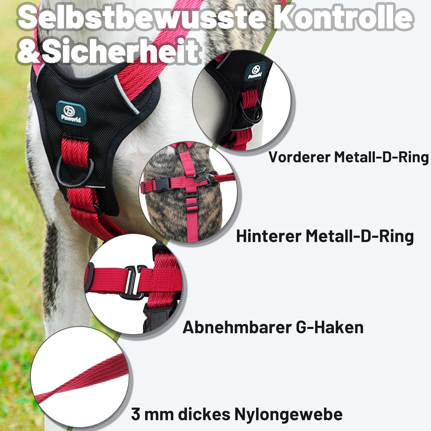 Sicherheitsgeschirr Hund, Anti Zug Hundegeschirr, Panikgeschirr für Hunde, Ausbruchsicheres Geschirr Hund, Verstellbare, Atmungsaktiv Weste für kleine, mittelgroße und große Hunde (Rosarot,M)