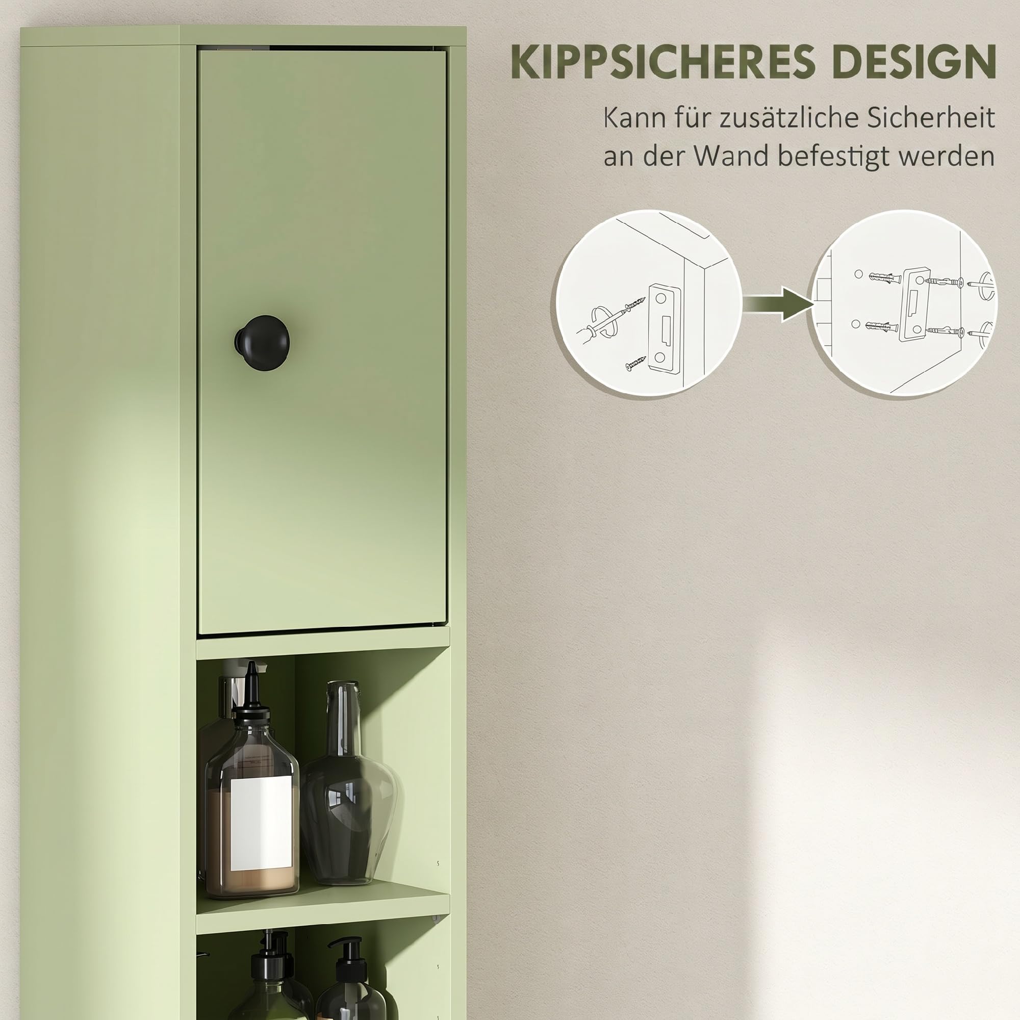 kleankin Armoire de Bain Fine pour Petit Espace 20x20x180cm Vert