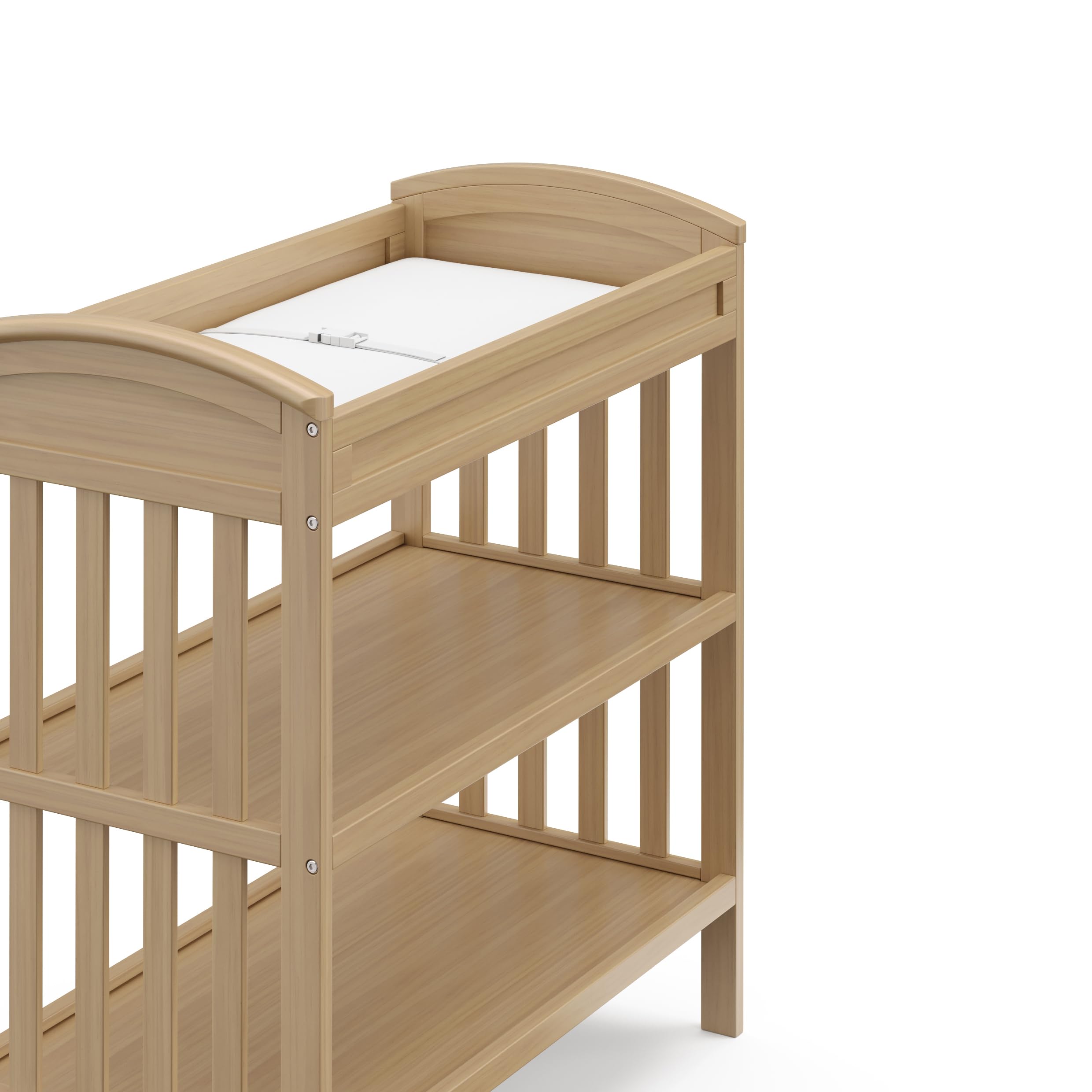 Graco Benton - Fasciatoio con fasciatoio impermeabile (legno driftwood), certificato Greenguard Gold, include fasciatoio con cinghia di sicurezza, 2 ripiani aperti per organizzare