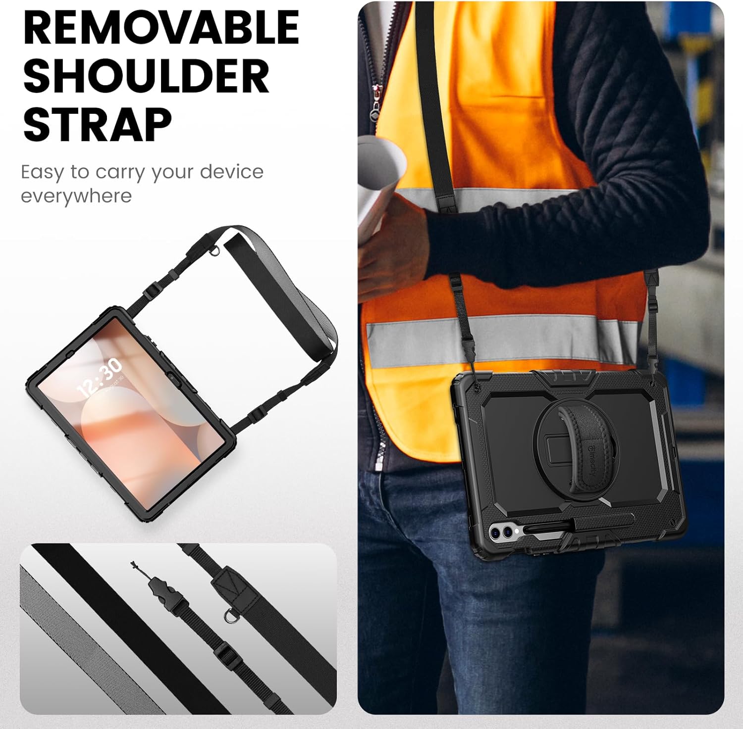 Timecity Case for Samsung Galaxy Tab S10 Plus/ S9 FE Plus/ S9 Plus 5G Tablet 12.4'' Case - Heavy Duty Protective Cover with Screen Protector, Stand, Shoulder Strap & S Pen Holder, Kids-Friendly, Black