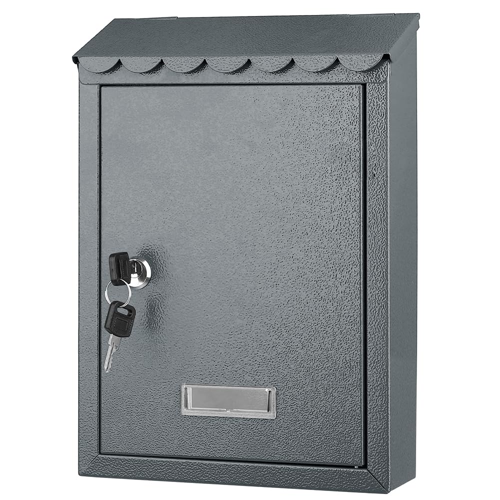 Bakaji Cassetta Postale da Parete in Acciaio Inox Buca Lettere per Posta da Esterno con Chiusura a Chiave (Grigio)