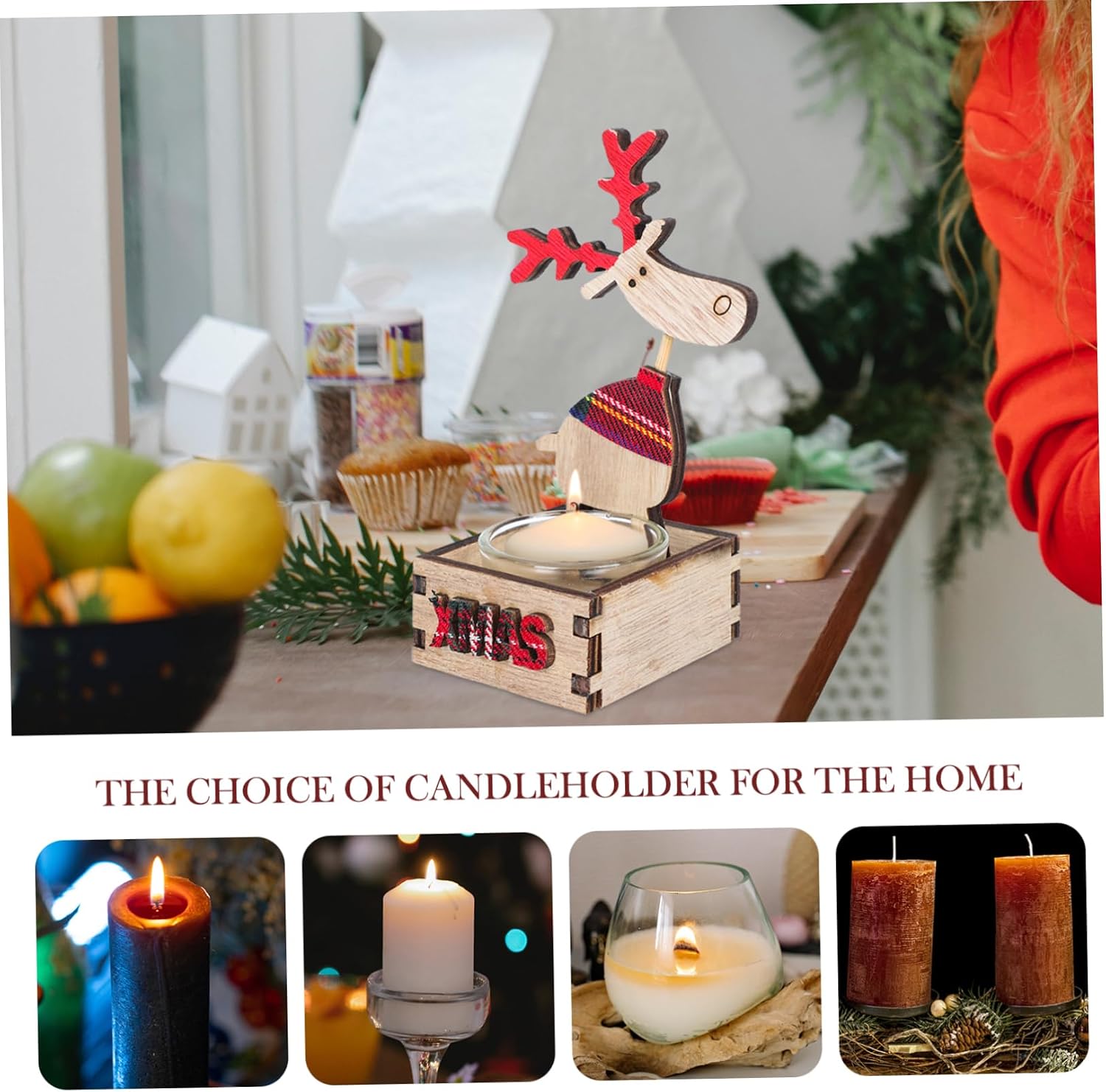 Wooden Elk Candle Holder Christmas Decor Candleholder Adornment Elegant Easy to Clean Style
