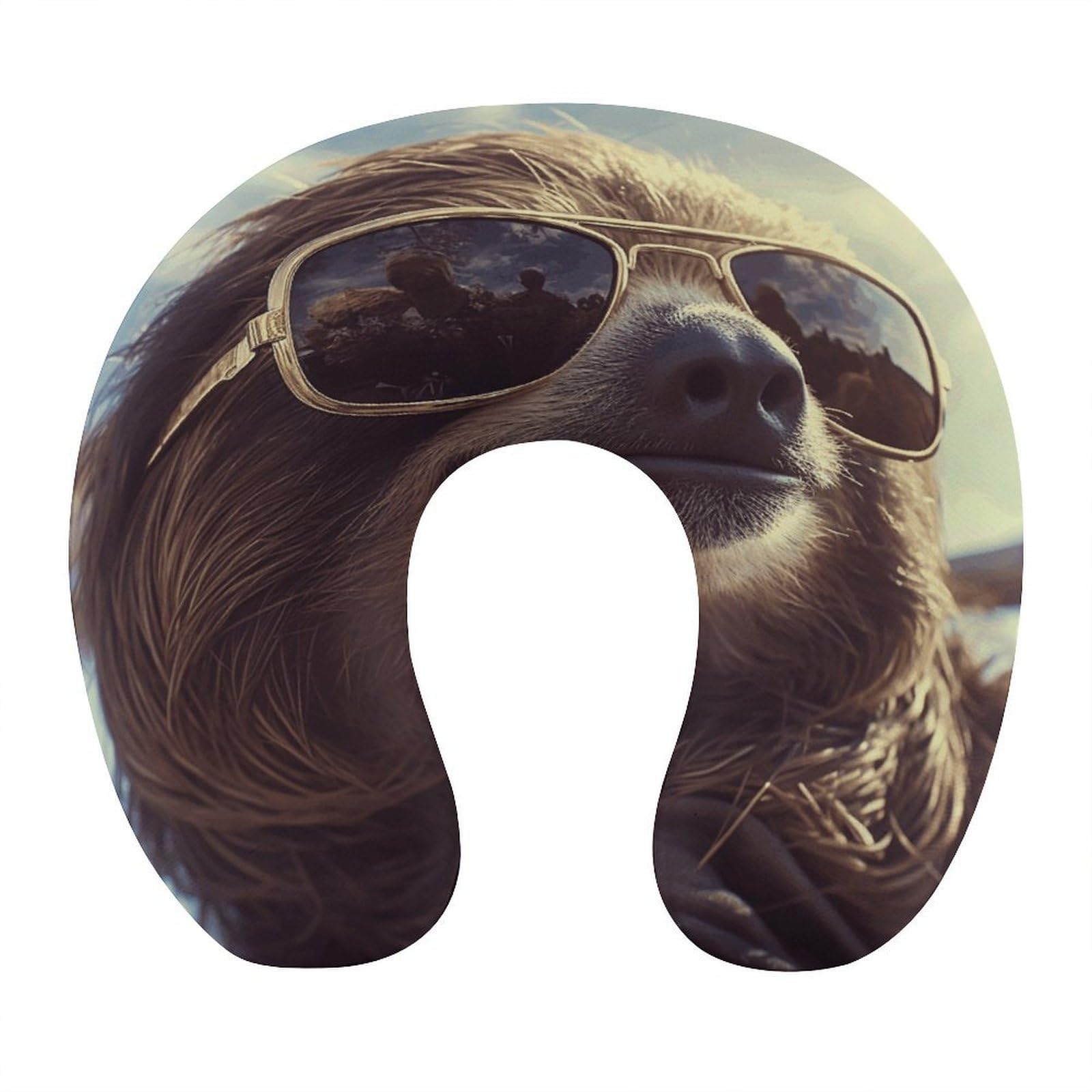 Adfgyerh Style Sloth With Sunglasses U-Shaped Pillow，Memory Foam Pillow Core，Cushion ，Provide Neck Support ，Travel Pillow，Suitable For Airplanes, Cars, Homes, And Offices.
