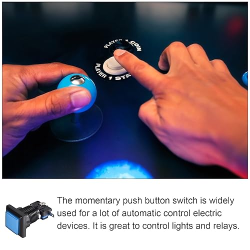 Miniatura 3 de Rebower Botones pulsadores cuadrados para juegos, luz LED azul con micro interruptores para juego de arcade -1.339 x 1.339 in12 V2 piezas