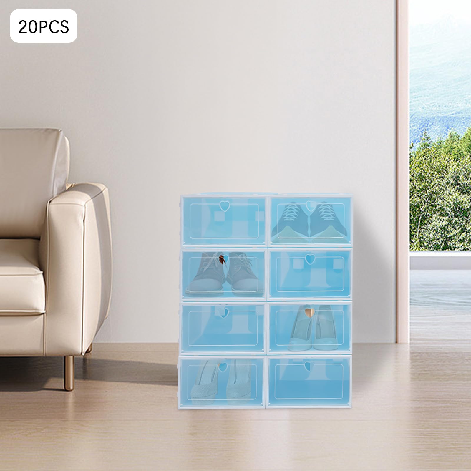20 scatole impilabili a forma di cuore, rettangolari, con fori di ventilazione, per riporre scarpe, giocattoli, libri, ecc. (blu)