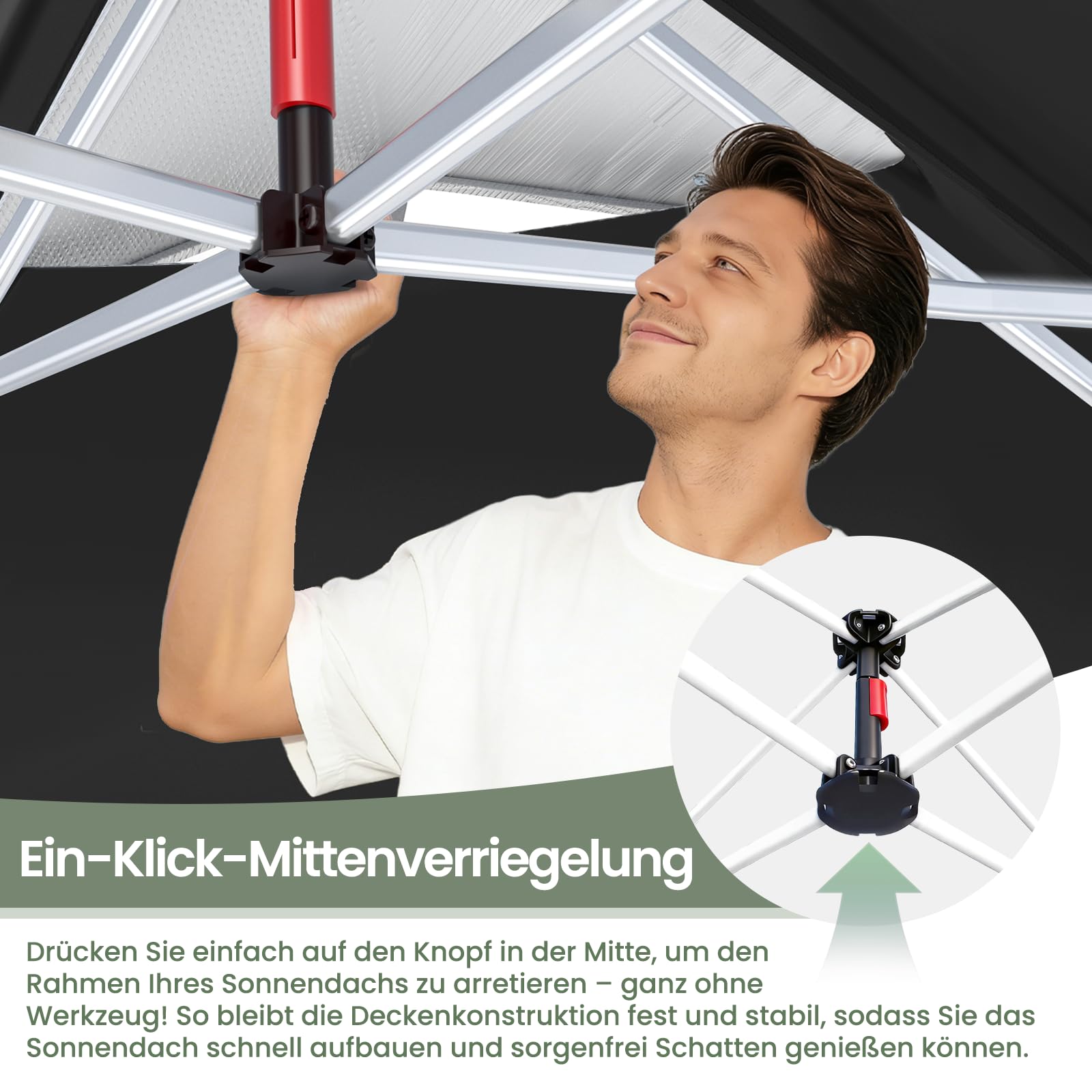 GVDV Pavillon 3x3 Pop Up Wasserdicht mit 4 Seitenteilen, Rollentasche | UPF 50+, PU-beschichtetes Dach, Dachlüfter, höhenverstellbar, inkl. Gewichte, Heringe und Abspannseile, Winterfest, Schwarz