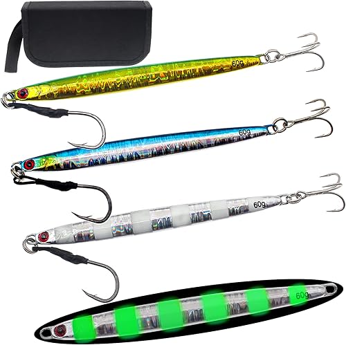 Ghanneey Fishing Jigs Spoon Lures Slow Fishing Lures Vertical Jigging Spoon Slow Fast Pitch Flat for Saltwater Tuna, Grouper, Snapper, Bass, Salmon