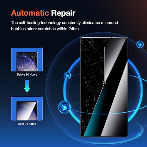 Miniatura 9 de Paquete de 2 protectores de pantalla privada antiespía para Samsung Galaxy S23 Ultra de 6.8 pulgadas, posicionamiento automático 3D curvado,
