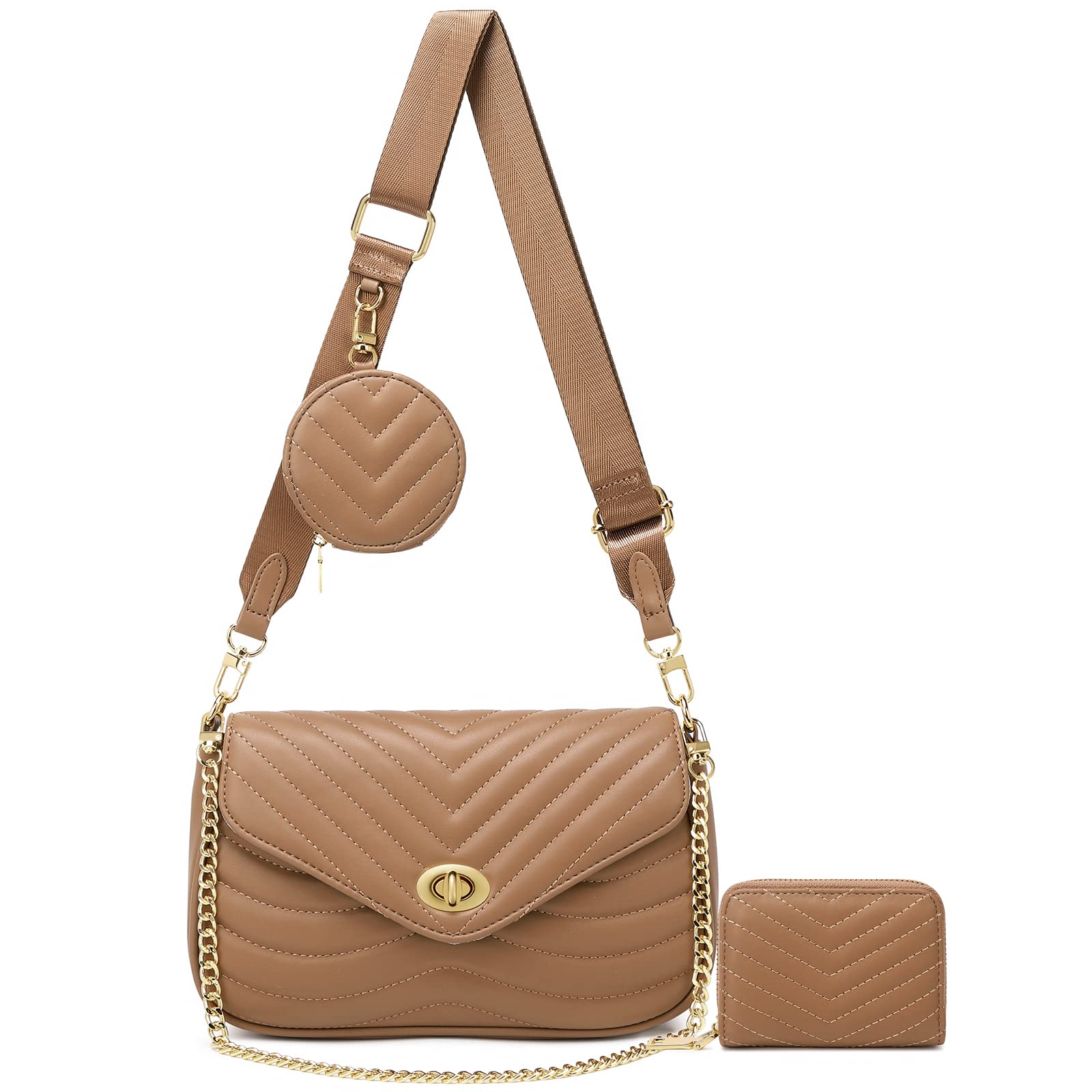 JEEHAN Quilted Crossbody Bags for women Designer Shoulder Handbags Small Purse, A3-brown