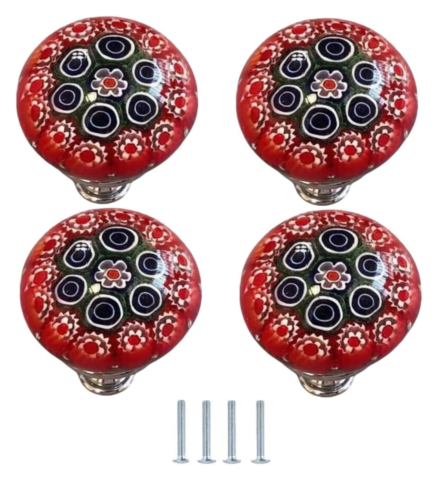 ENmrfvkz Ceramic Cupboard Drawer Handle Knobs, Ceramic Cabinet Knobs Round Flower 4 Pack Glazed Multicolor Multiple Sizes(44 * 54mm)