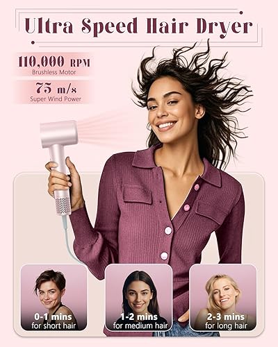 Miniatura 2 de YEEGOR Secador de pelo, secadora de alta velocidad de 110000 RPM con motor sin escobillas para secado rápido, secador de pelo iónico profesional,