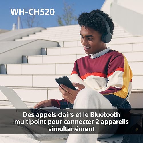 Sony WH-CH520 - Casque Bluetooth sans Fil, Multipoint, Micro intégré - jusqu'à 50 Heures d'autonomie et Charge Rapide - Blanc - 6