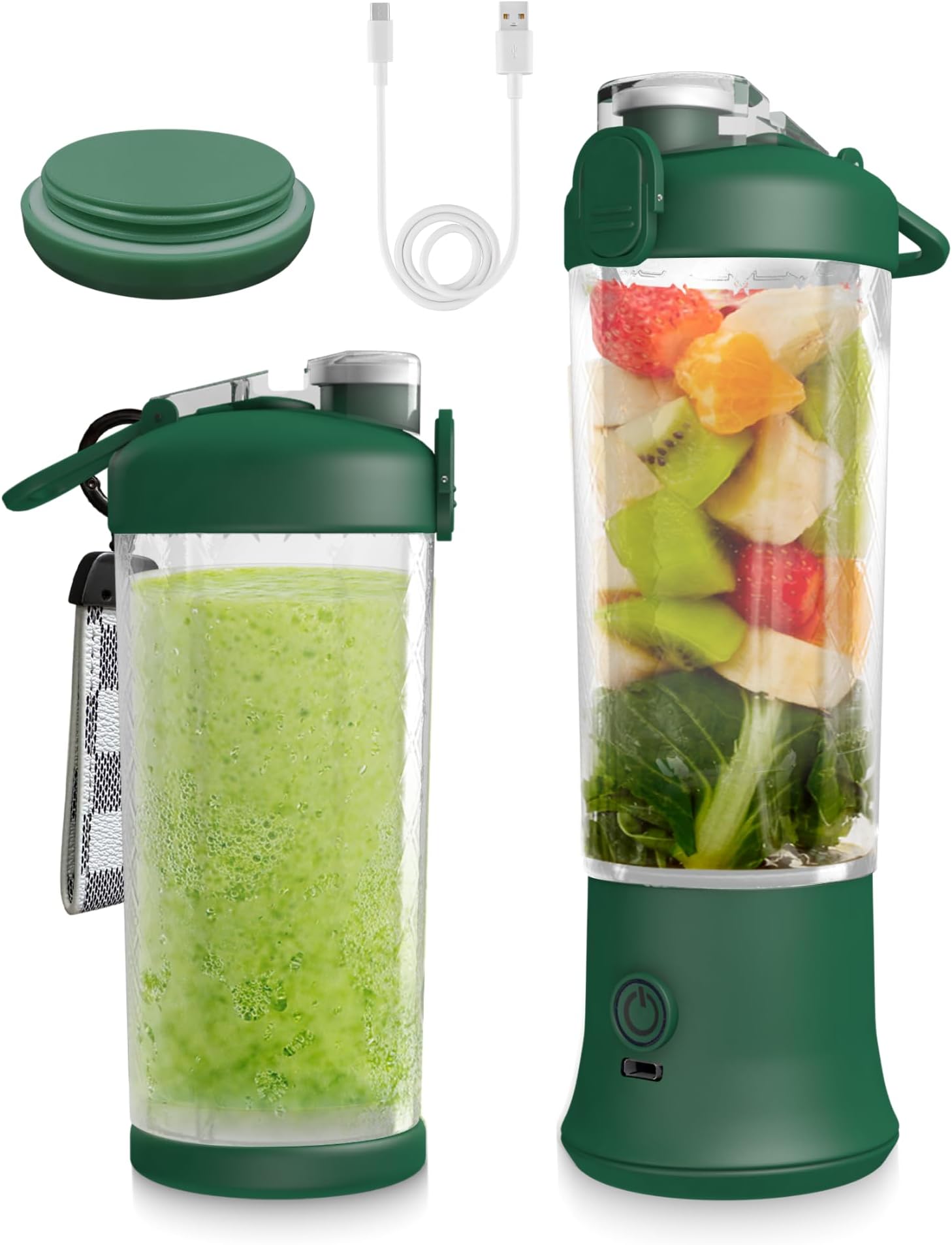 SSKAWorldwide Portable Blender 21oz – Rechargeable and Wireless Mini Personal Blender for Shakes and Smoothies, 4000mAh Battery & 6 Blades for Protein Shakes, Fruit Juicer, Gym & Travel (Green)