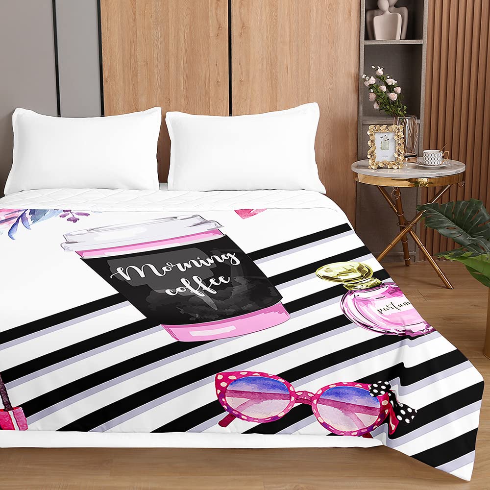 Chickwin Cosmetic Pattern Bedspreads Ultrasonic Embossed Coverlets, Microfibre Quilted Bedspread Bed Throws Lightweight Quilt for Single Double King Size Bed (230x280cm,sunglasses)
