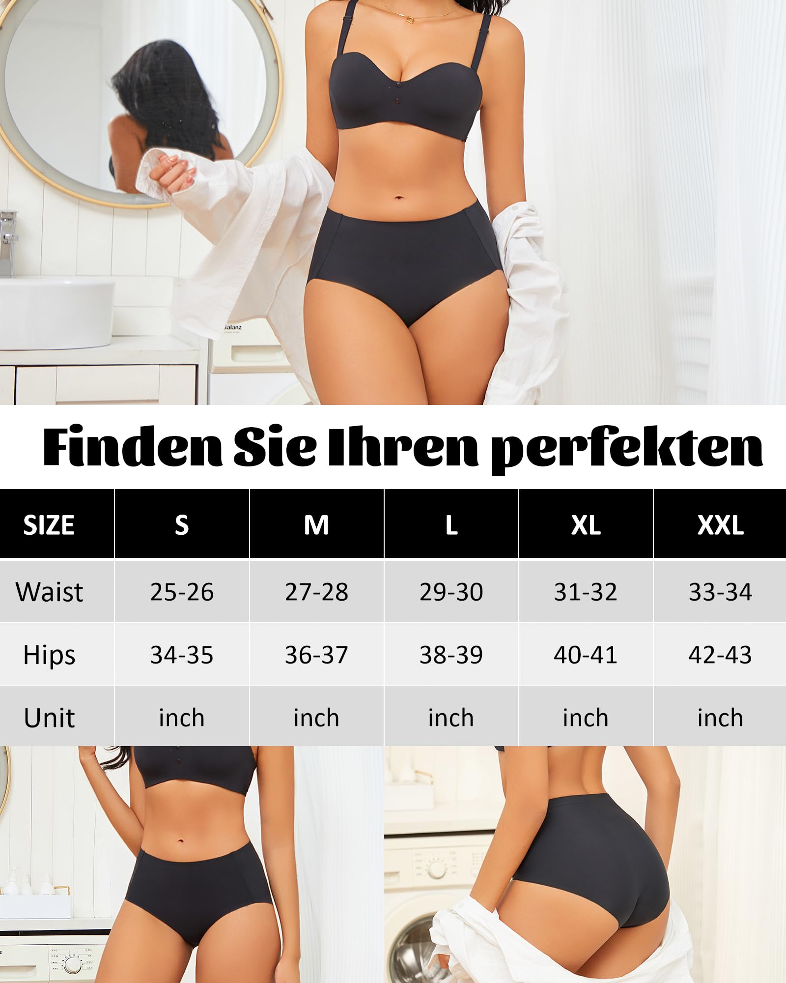 ALL OF ME Seamless Slips Damen Hohe Taille Bequeme Nahtlose Unterwäsche Frauen Atmungsaktive No Show Panties Mehrpack 5 S-XXL