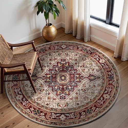 Nyescasa Boho Teppich Rund Vintage Waschbar Wohnzimmerteppich Orientalischer Bedruckt Kurzflorteppich Rund 160cm Flauschig Weich Runder Teppich für Schlafzimmer Wohnzimmer Esszimmer Küche Innen
