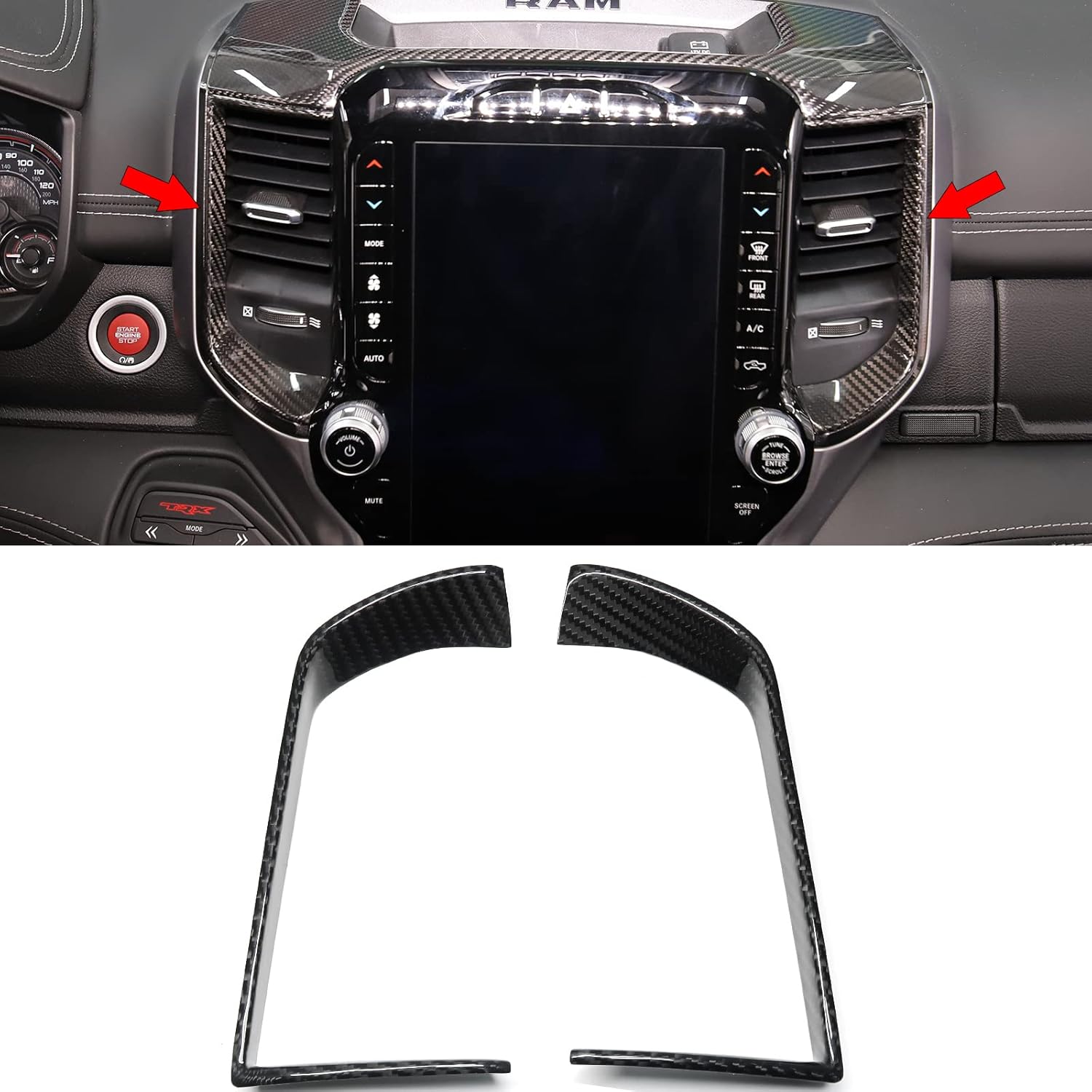 Car Center Console Dash Navigation Air Vent Trim for Dodge Ram 1500 2500 3500 TRX Limited Longhorn 2019-2023, Genuine Carbon Fiber Interior Air Condition Outlet (Style B)