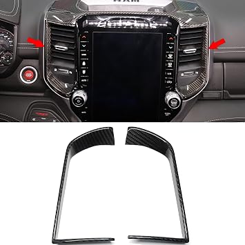 Car Center Console Dash Navigation Air Vent Trim for Dodge Ram 1500 2500 3500 TRX Limited Longhorn 2019-2026, Genuine Carbon Fiber Interior Air Condition Outlet Style B