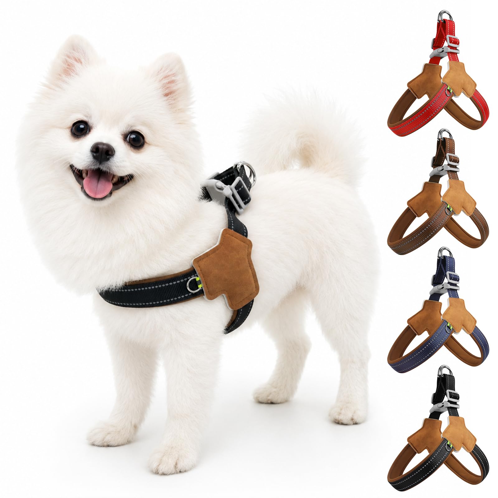 Reflective Dog Harness, Anti Pull Pet Harness, Adjustable Soft Padded Dog Vest Harness, Y-Shaped Reflective Breathable Easy Walk Dog Harnesses with 2 Leash Clips for Small Medium Dogs (Black, S)
