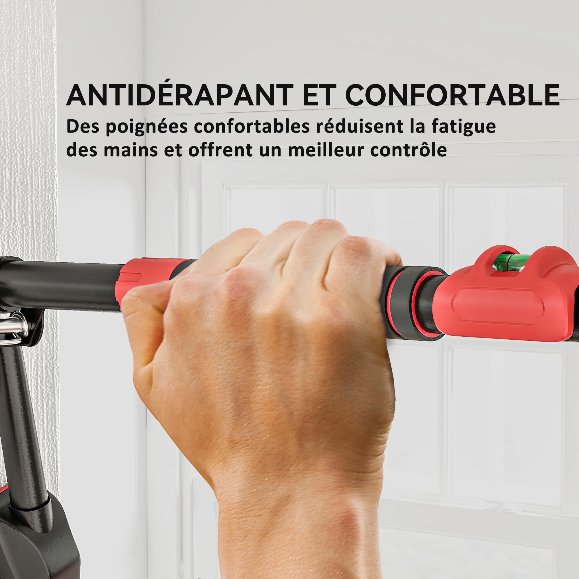 SPORTNOW Barre de traction réglable de 80 à 110 cm, barre de porte niveau intégré, structure triangulaire robuste, sans perçage, support à 6 points, poignées antidérapantes, jusqu'à 225 kg, noir