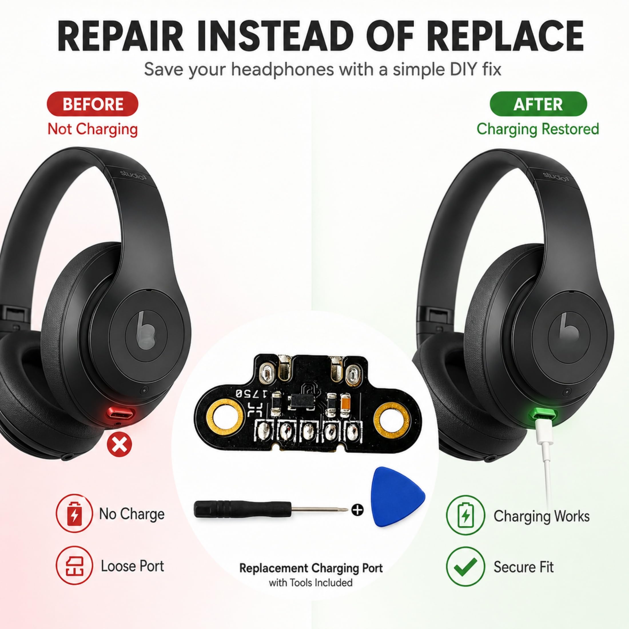 Amazon | Beats Studio 3 ワイヤレスオンイヤーヘッドフォン用USB充電